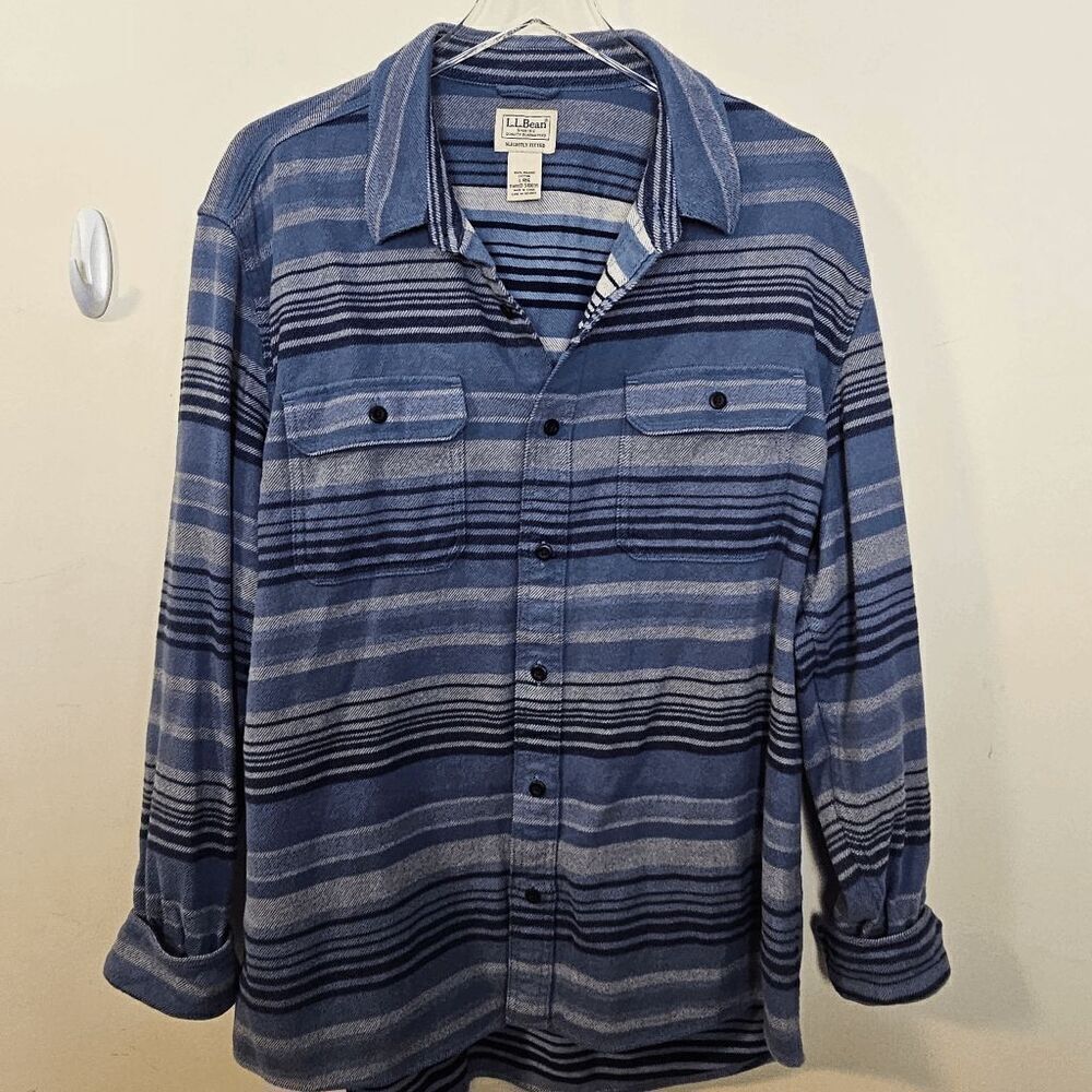 LL Bean Slightly Fitted Organic Cotton Long Sleeve Flannel Stripe Shirt 510035 M